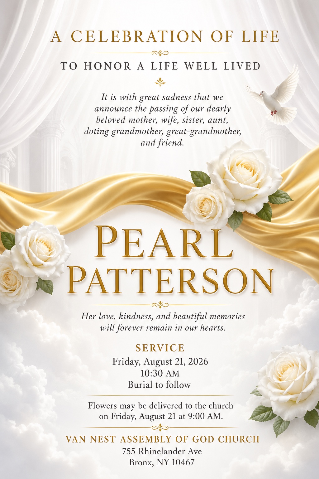 Celebration of life invitation for Pearl Patterson